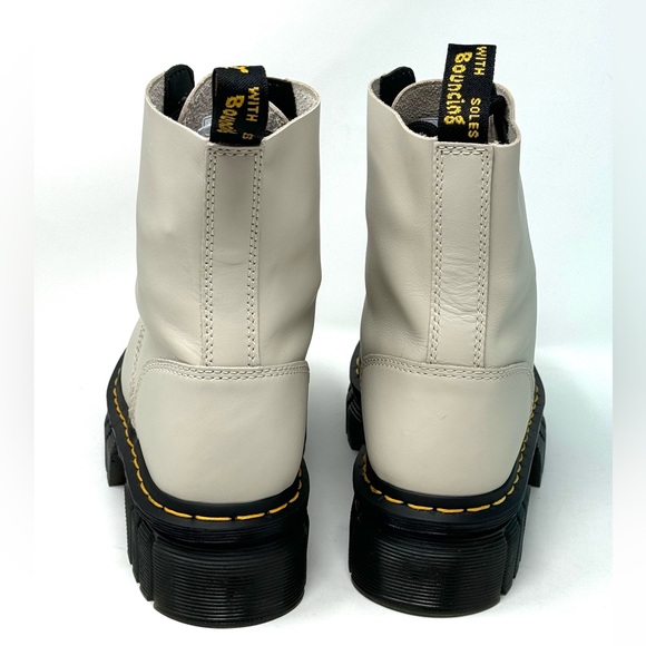 Dr. Martens Audrick Nappa Leather Platforms Boots - Cobblestone Gray Nappa Lux 7 - Picture 9 of 12